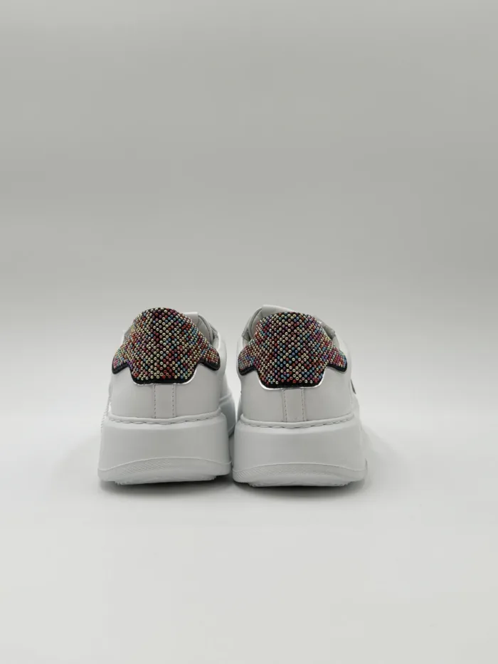 Sneakers Donna Philippe Model Temple in Pelle Bianca e Spoiler Micro Sfere Multicolor art. BTLD PA01, foto 5 di 5