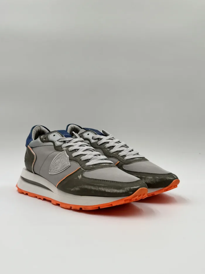 Sneakers Uomo Philippe Model Tropez Haute In Pelle e Nylon Verde Militare e Dettagli Fluo art. TKLU WNV2, foto 4 di 4