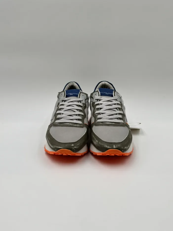 Sneakers Uomo Philippe Model Tropez Haute In Pelle e Nylon Verde Militare e Dettagli Fluo art. TKLU WNV2, foto 3 di 4