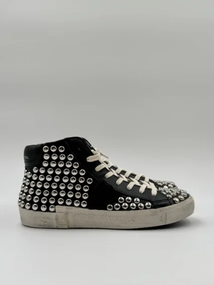 Sneakers Stivaletto Donna Philippe Model Paris Prsx High in Pelle Nera e Borchie art. PRHD SVV1