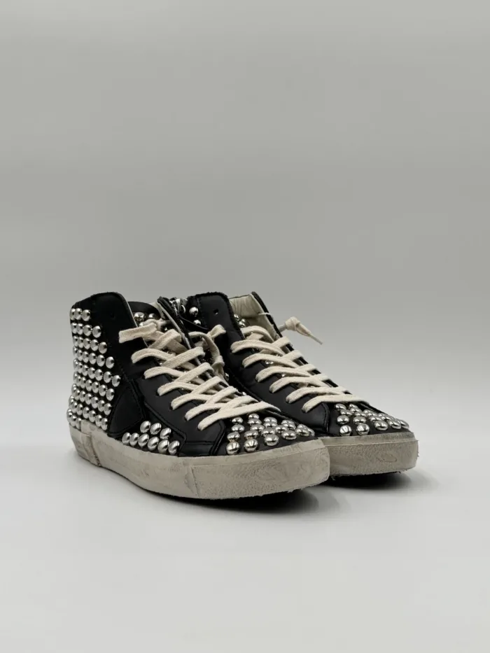 Sneakers Stivaletto Donna Philippe Model Paris Prsx High in Pelle Nera e Borchie art. PRHD SVV1, foto 2 di 5
