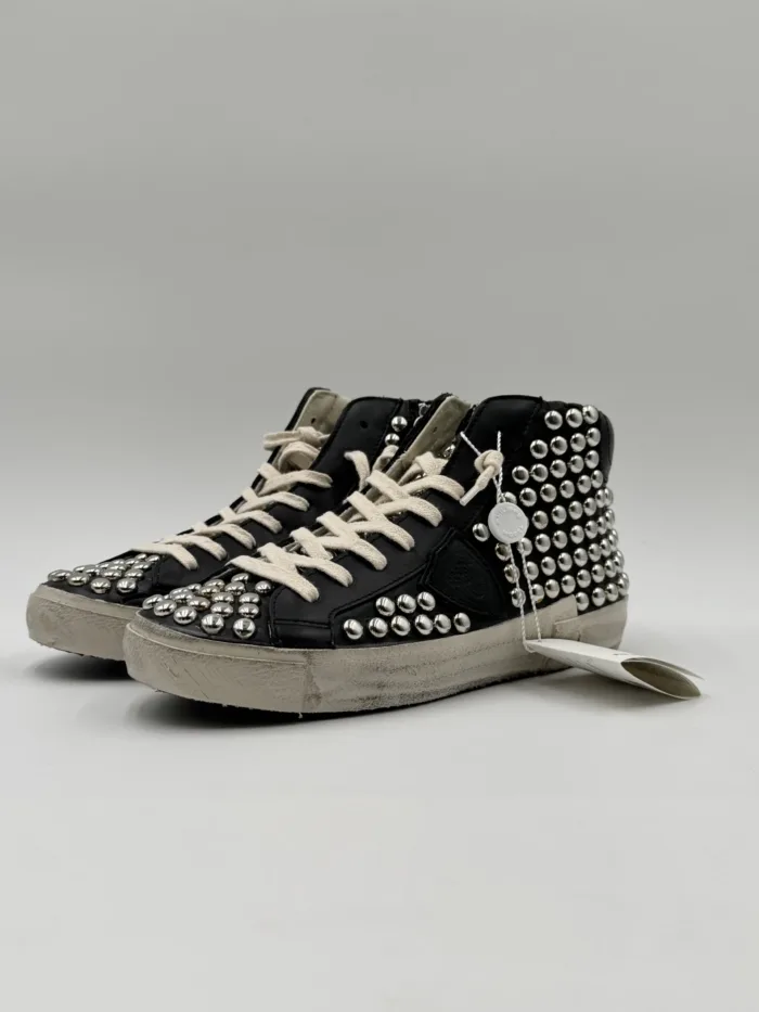 Sneakers Stivaletto Donna Philippe Model Paris Prsx High in Pelle Nera e Borchie art. PRHD SVV1, foto 4 di 5
