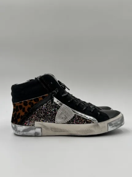 Sneakers Stivaletto Donna Philippe Model Paris Prsx High in Cavallino Maculato e Glitter art. PRHD VGA1
