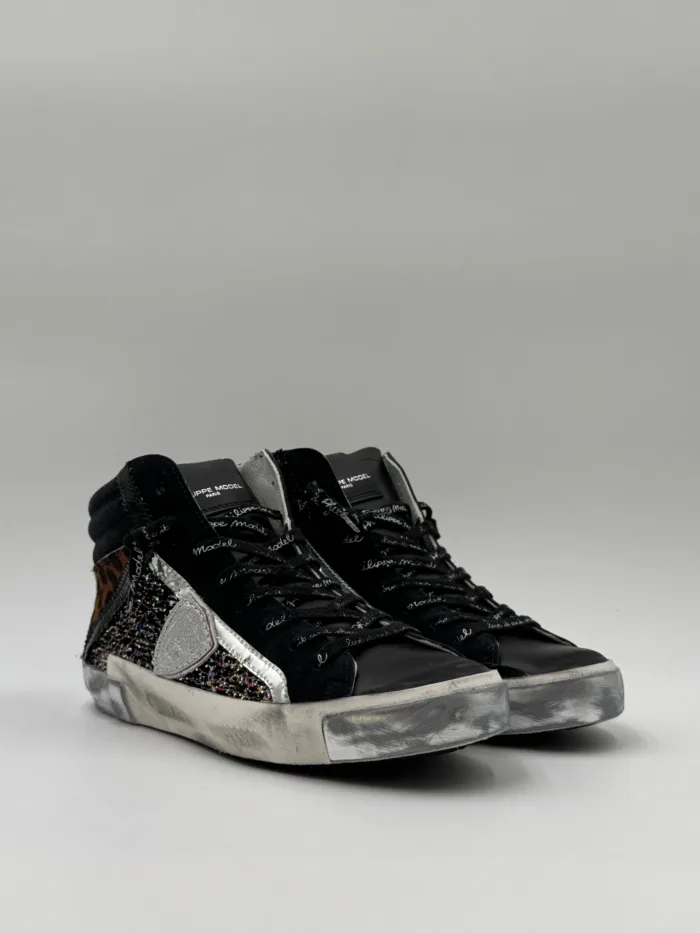 Sneakers Stivaletto Donna Philippe Model Paris Prsx High in Cavallino Maculato e Glitter art. PRHD VGA1, foto 2 di 5