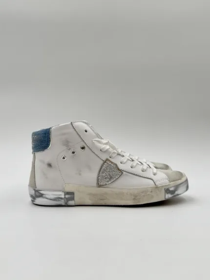Sneakers Stivaletto Donna Philippe Model Paris Prsx High in Pelle Bianca e Spoiler Jeans art. PRHD VDD3