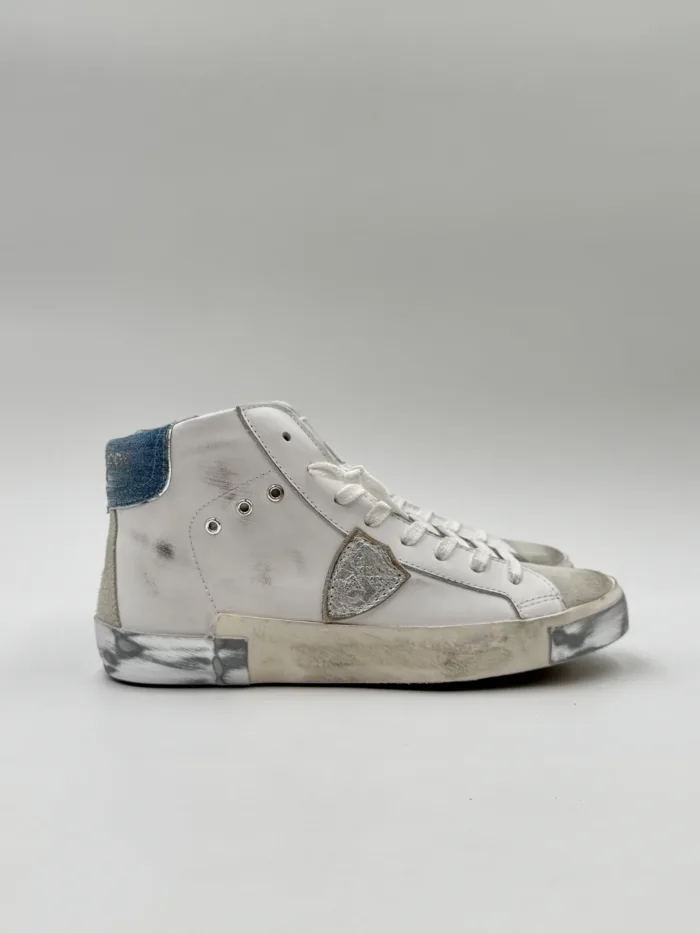 Sneakers Stivaletto Donna Philippe Model Paris Prsx High in Pelle Bianca e Spoiler Jeans art. PRHD VDD3, foto 1 di 5