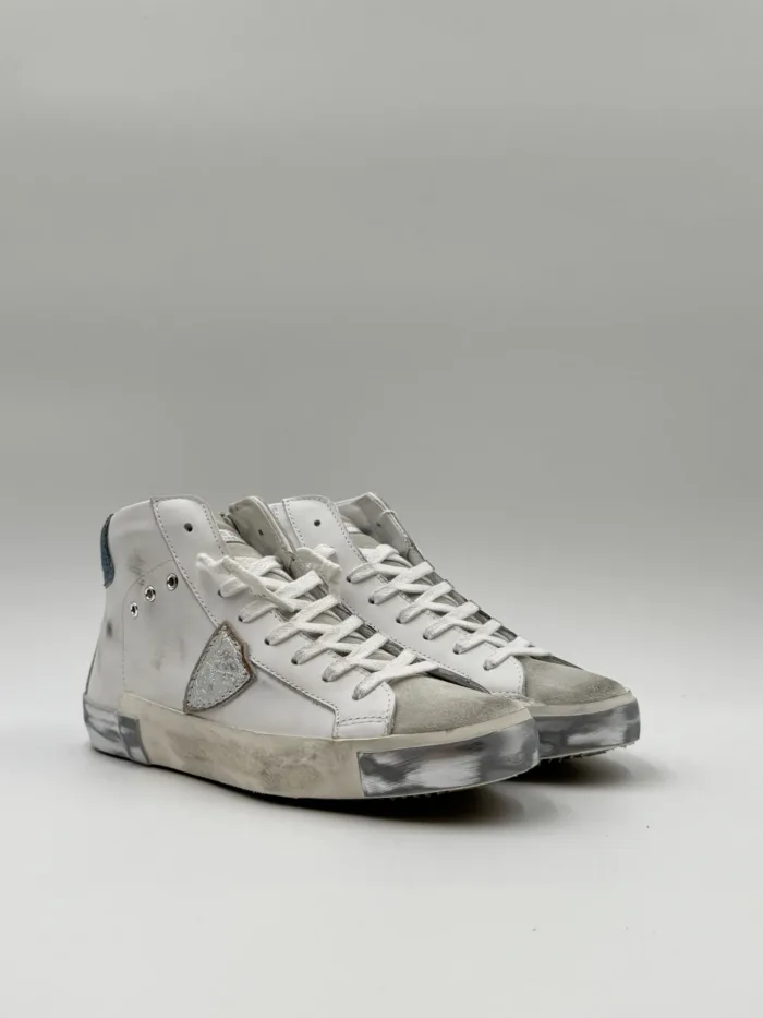 Sneakers Stivaletto Donna Philippe Model Paris Prsx High in Pelle Bianca e Spoiler Jeans art. PRHD VDD3, foto 2 di 5