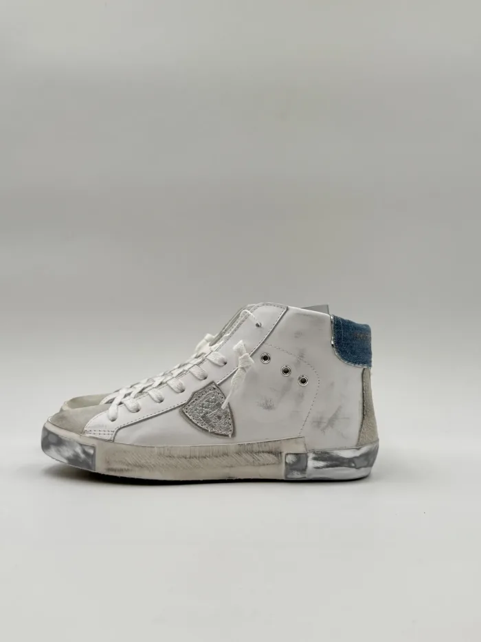 Sneakers Stivaletto Donna Philippe Model Paris Prsx High in Pelle Bianca e Spoiler Jeans art. PRHD VDD3, foto 4 di 5