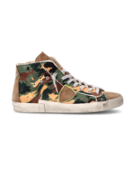 Stivaletto Sneakers Uomo Philippe Model Paris Prsx In Pelle Verde Mimetica e Linguetta in Camoscio cod. PRHU CT01