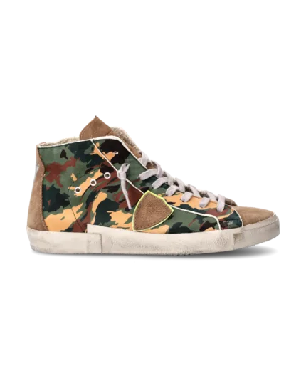 Stivaletto Sneakers Uomo Philippe Model Paris Prsx In Pelle Verde Mimetica e Linguetta in Camoscio cod. PRHU CT01