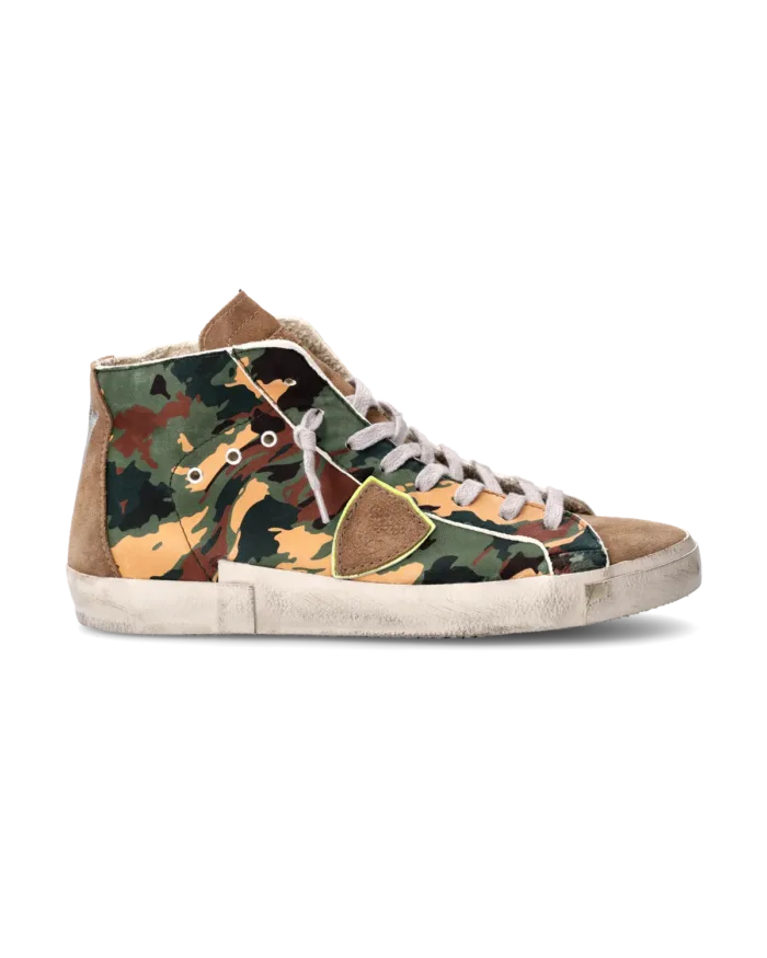 Stivaletto Sneakers Uomo Philippe Model Paris Prsx In Pelle Verde Mimetica e Linguetta in Camoscio cod. PRHU CT01, foto 1 di 5
