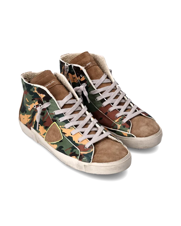 Stivaletto Sneakers Uomo Philippe Model Paris Prsx In Pelle Verde Mimetica e Linguetta in Camoscio cod. PRHU CT01, foto 2 di 5