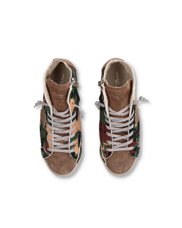 Stivaletto Sneakers Uomo Philippe Model Paris Prsx In Pelle Verde Mimetica e Linguetta in Camoscio cod. PRHU CT01, foto 3 di 5