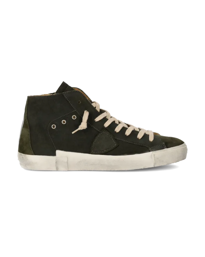 Stivaletto Sneakers Uomo Philippe Model Paris Prsx In Pelle Scamosciata Verde Scuro ed Imbottitura Interna cod. PRHU DF02, foto 1 di 4