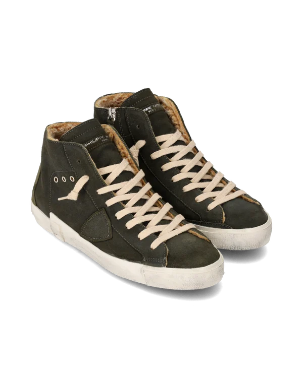 Stivaletto Sneakers Uomo Philippe Model Paris Prsx In Pelle Scamosciata Verde Scuro ed Imbottitura Interna cod. PRHU DF02, foto 2 di 4