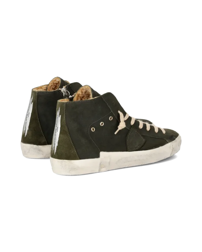 Stivaletto Sneakers Uomo Philippe Model Paris Prsx In Pelle Scamosciata Verde Scuro ed Imbottitura Interna cod. PRHU DF02, foto 3 di 4