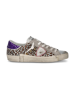 Sneakers Donna Paris Prsx Philippe Model in Pelle Argento con Dettagli Maculati e Spoiler Viola art. PRLD XL04