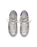 Sneakers Donna Paris Prsx Philippe Model in Pelle Argento con Dettagli Maculati e Spoiler Viola art. PRLD XL04 - immagine 4