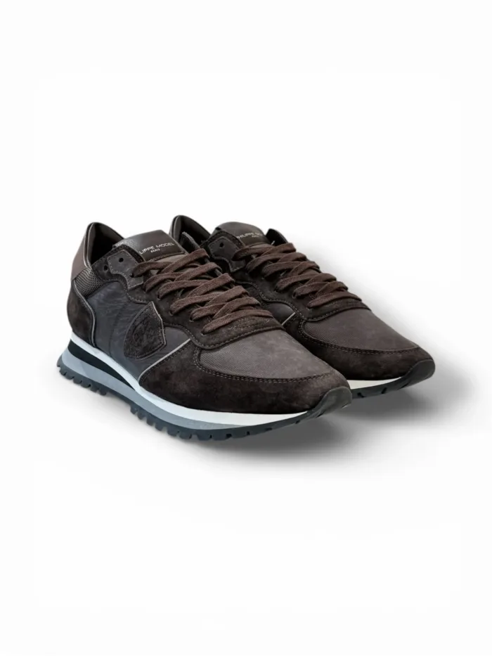 Sneakers Uomo Philippe Model Tropez in Pelle e Camoscio Testa di Moro cod. TZLU XI01, foto 2 di 4