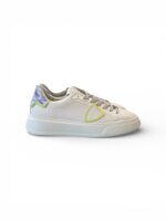 Sneakers Donna Philippe Model Temple in Pelle Bianca e Spoiler Lilla Effetto Vernice art. BTLD VEN1