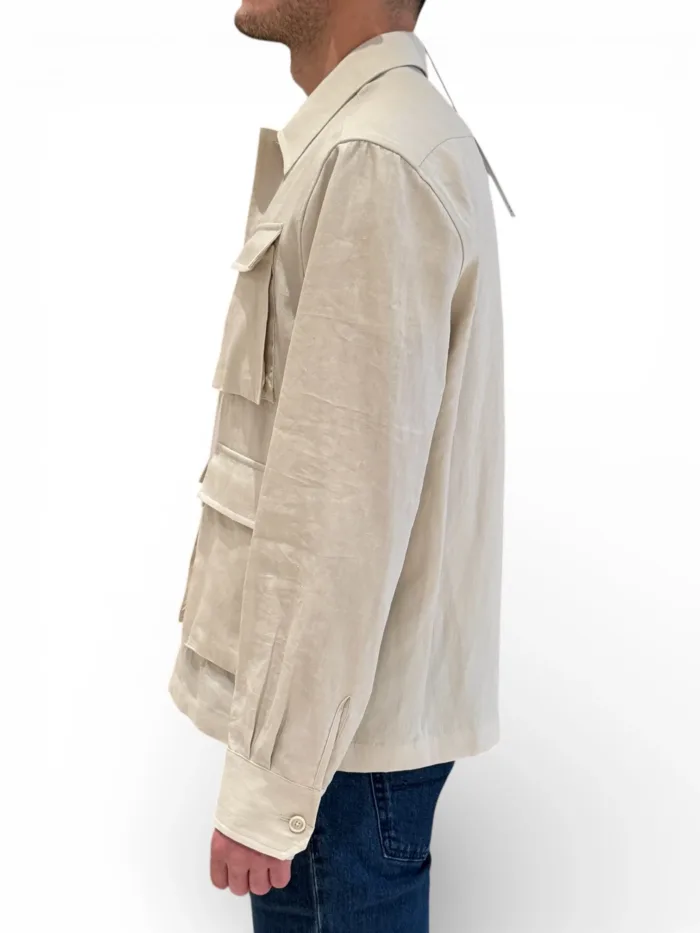 Giacca Sahariana Lardini in Misto Lino Beige Chiaro Art. PAARON PAIF66408 150, foto 2 di 3