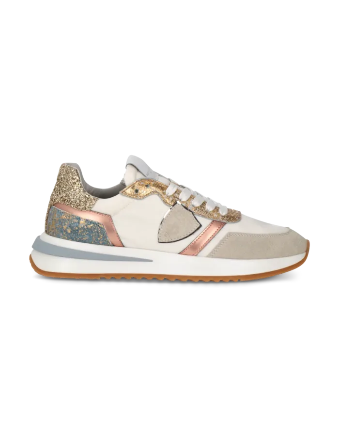 Sneakers Donna Philippe Model Tropez 2.1 Bianco Oro e Azzurro cod. TYLD WD01, foto 1 di 5