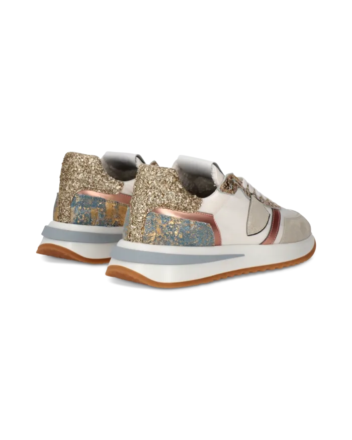 Sneakers Donna Philippe Model Tropez 2.1 Bianco Oro e Azzurro cod. TYLD WD01, foto 4 di 5