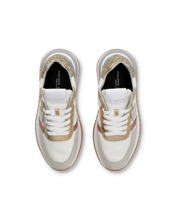 Sneakers Donna Philippe Model Tropez 2.1 Bianco Oro e Azzurro cod. TYLD WD01, foto 3 di 5