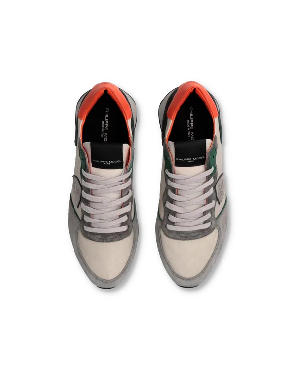 Sneakers Uomo Philippe Model Tropez In Pelle Grigia e Dettagli Verdi cod. TZLU WV01, foto 3 di 5