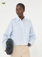 Camicia MaxMara Weekend in puro cotone bacchettato Bianco e Azzurro Art. WKDEDEN - immagine 4