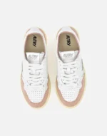 Sneakers Autry Donna In Pelle Bianca e Camoscio Rosa Glitterato art. AULW PK06 - immagine 4