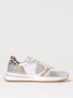 Sneakers Donna Philippe Model Tropez 2.1 in Tessuto Bianco Dettagli Oro e Spoiler Leopardato cod. TYLD WML1