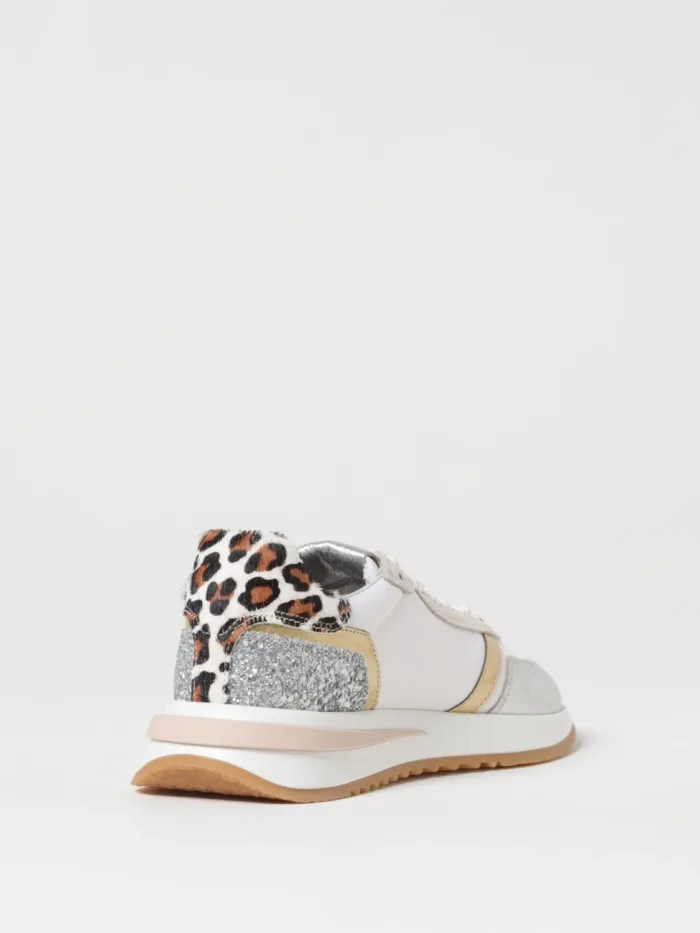 Sneakers Donna Philippe Model Tropez 2.1 in Tessuto Bianco Dettagli Oro e Spoiler Leopardato cod. TYLD WML1, foto 3 di 3