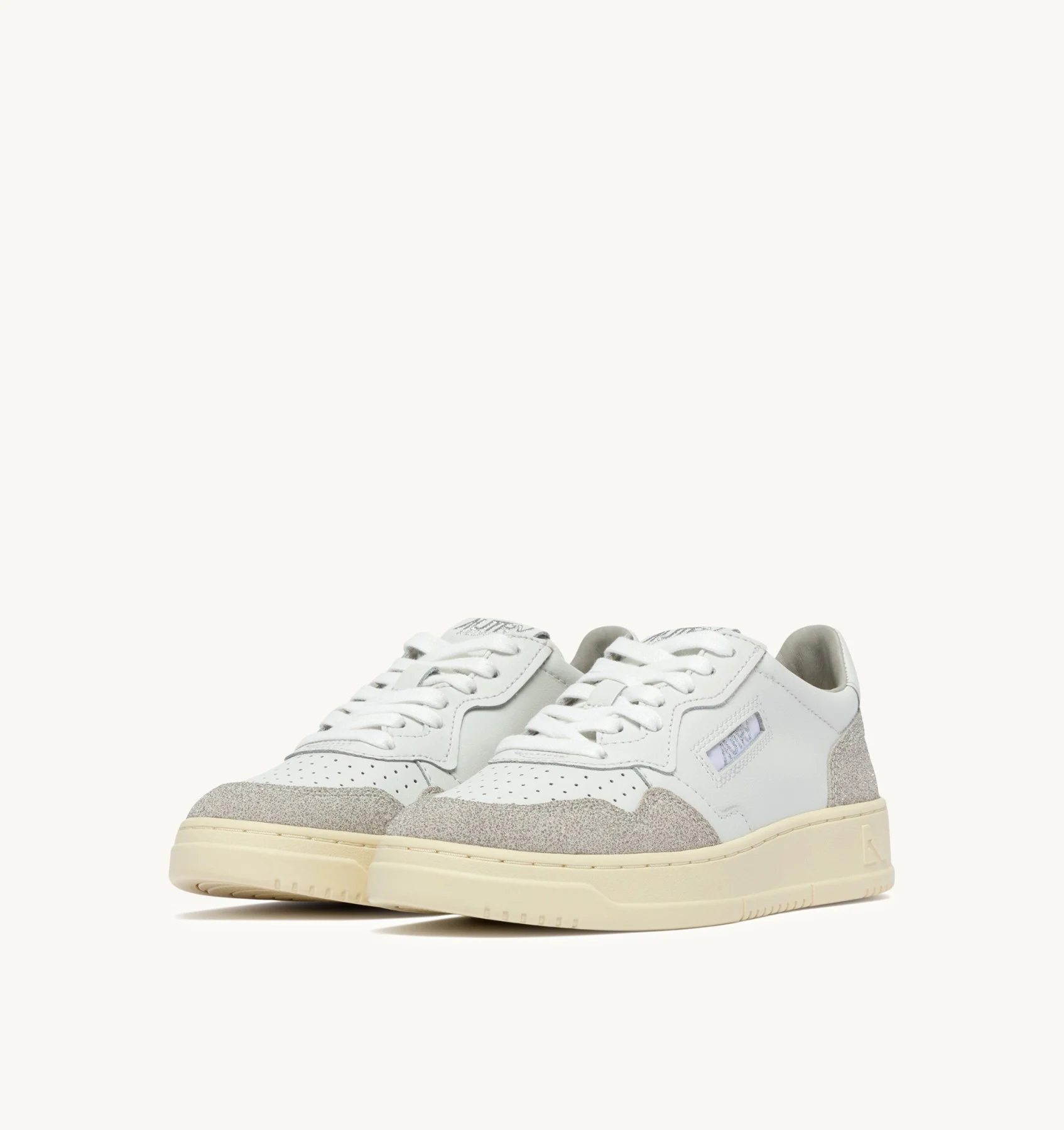 Sneakers Autry Donna In Pelle Bianca e Camoscio Beige Glitterato art. AULW PK01 - immagine 2