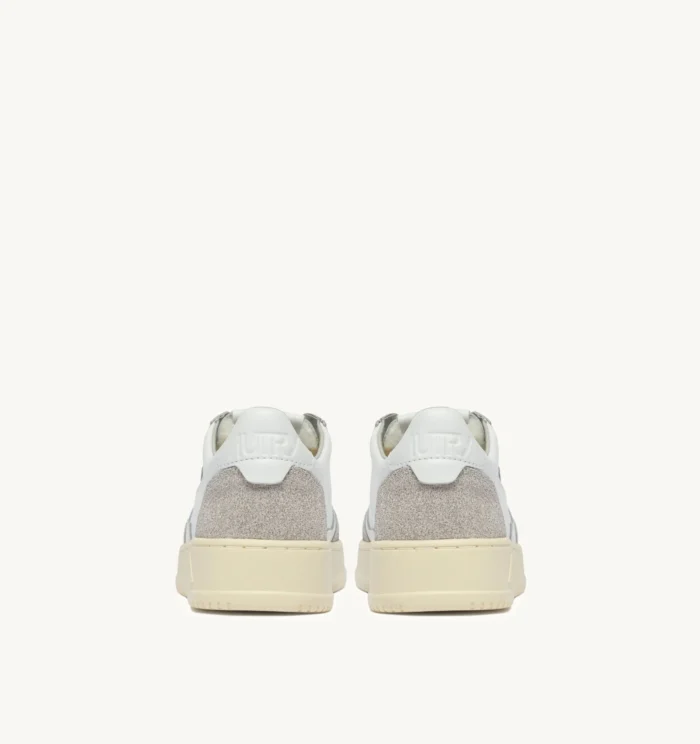 Sneakers Autry Donna In Pelle Bianca e Camoscio Beige Glitterato art. AULW PK01, foto 5 di 6