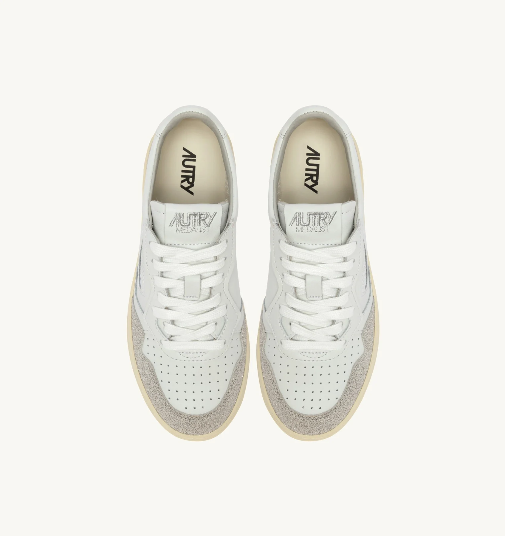 Sneakers Autry Donna In Pelle Bianca e Camoscio Beige Glitterato art. AULW PK01 - immagine 3
