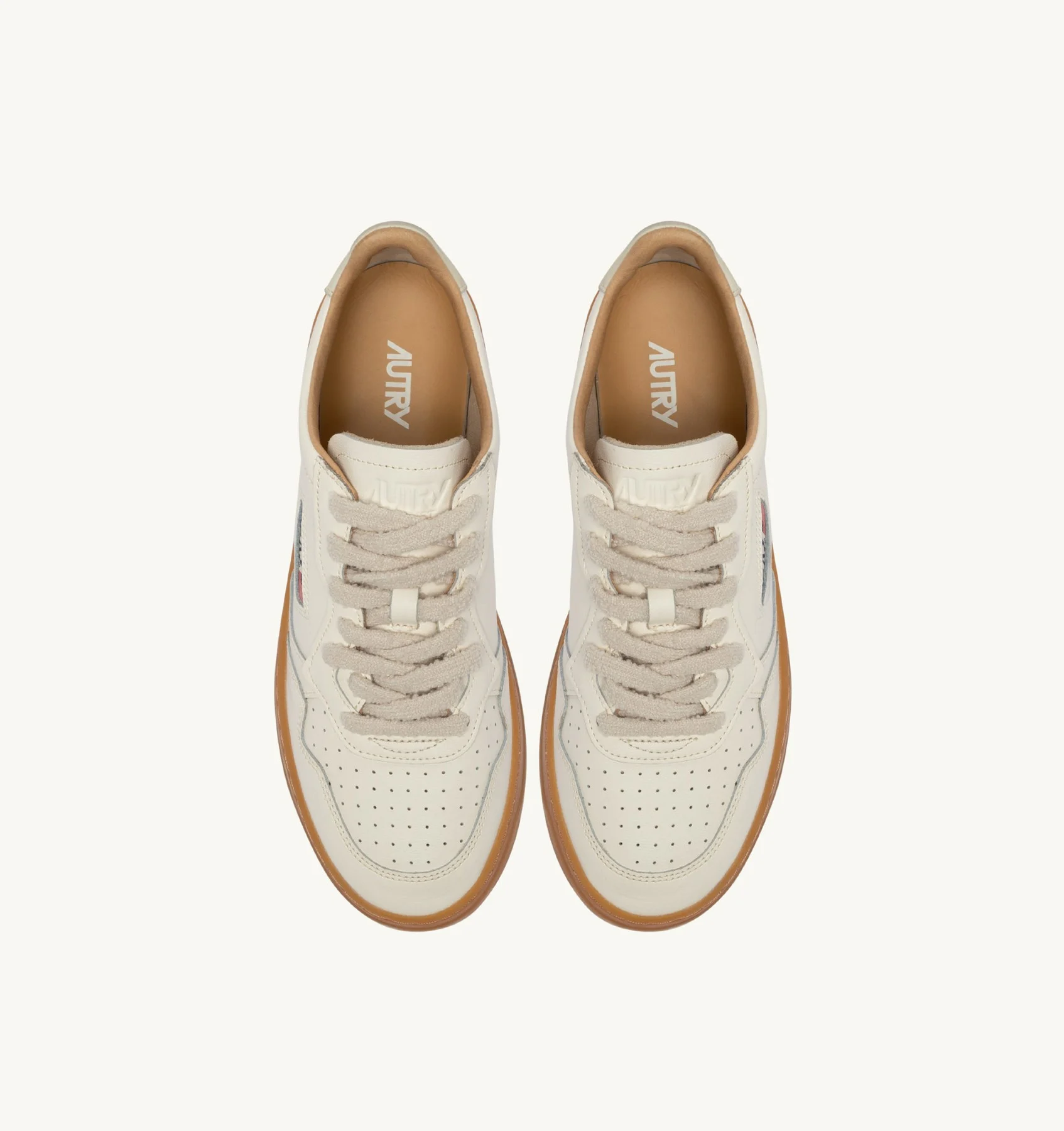 Sneakers Autry Donna In Pelle Bianca e Fondo Beige Scuro art. AULW BD01 - immagine 3