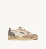 Sneakers Autry Medalist Donna Super Vintage in Pelle Bianca, Pelle Rosa Tallone Argento art. AVLW MT06