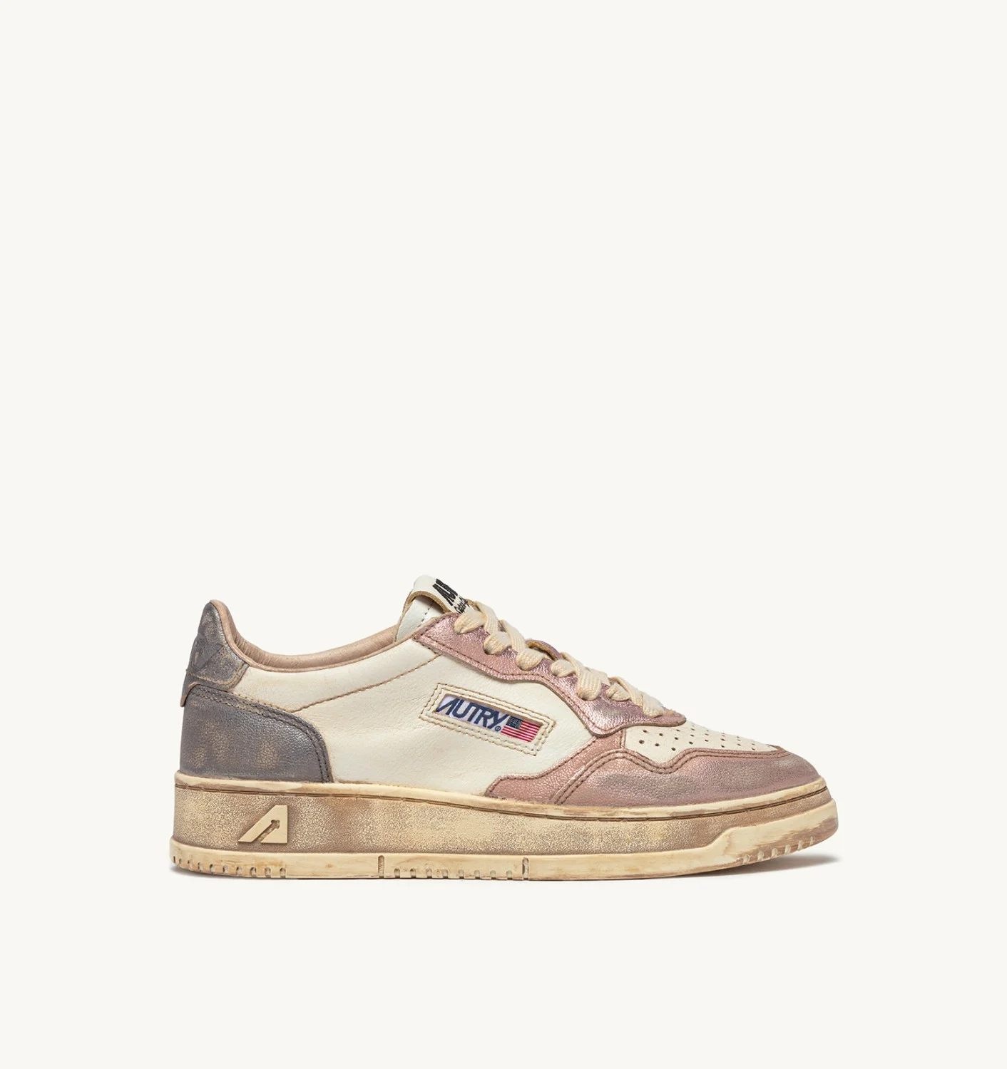 Sneakers Autry Medalist Donna Super Vintage in Pelle Bianca, Pelle Rosa Tallone Argento art. AVLW MT06 - immagine 1
