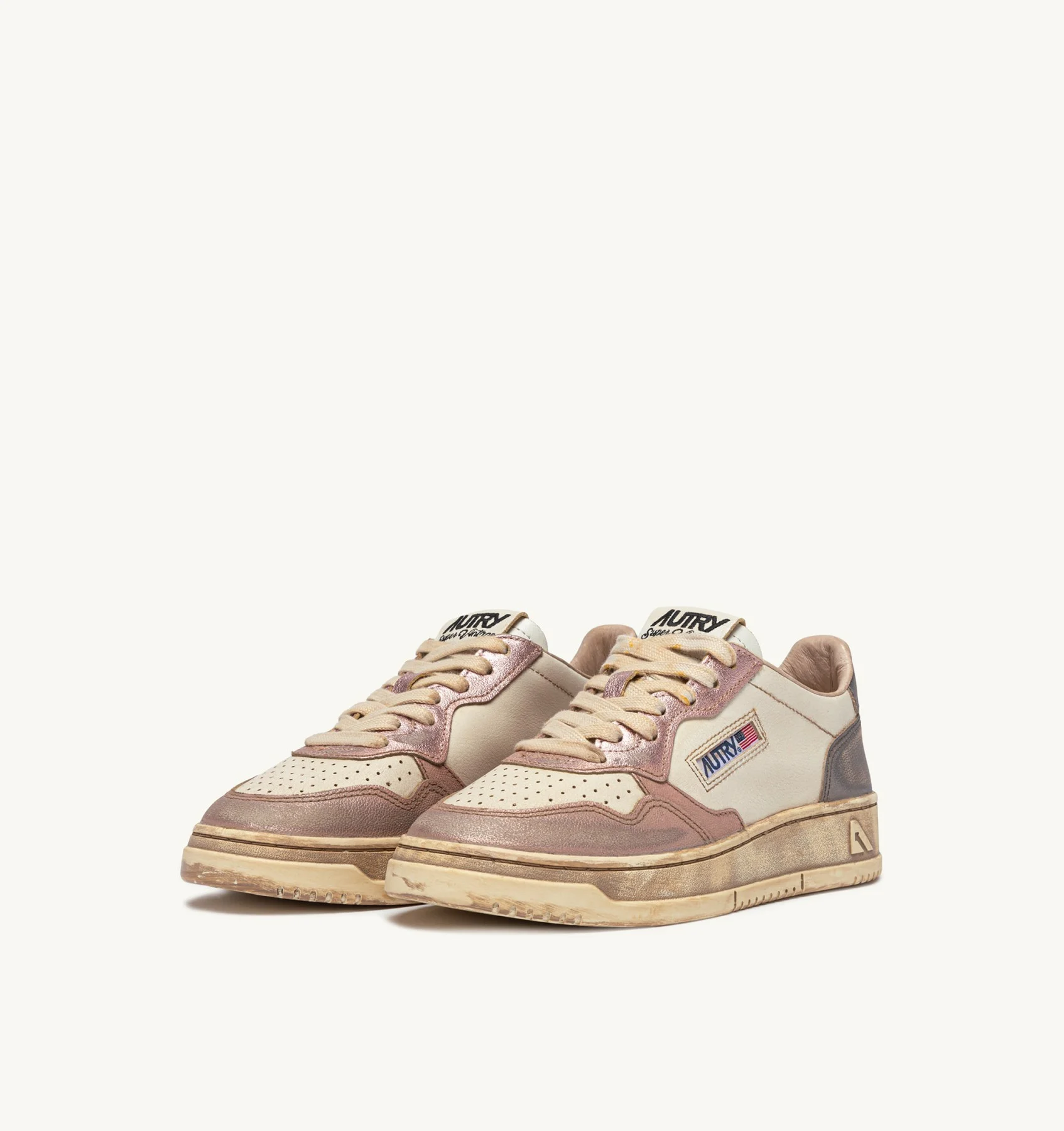 Sneakers Autry Medalist Donna Super Vintage in Pelle Bianca, Pelle Rosa Tallone Argento art. AVLW MT06 - immagine 2