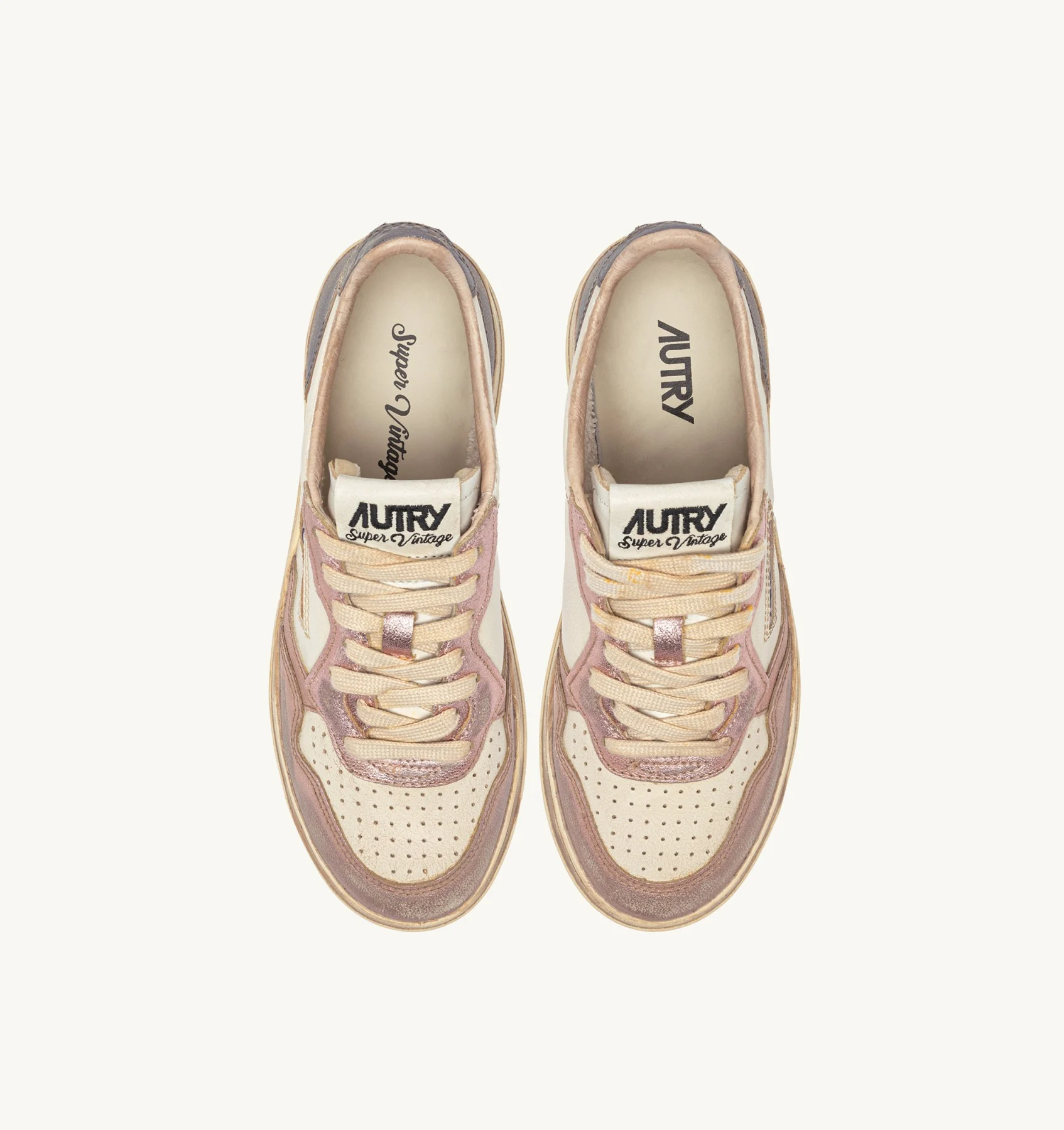 Sneakers Autry Medalist Donna Super Vintage in Pelle Bianca, Pelle Rosa Tallone Argento art. AVLW MT06 - immagine 4
