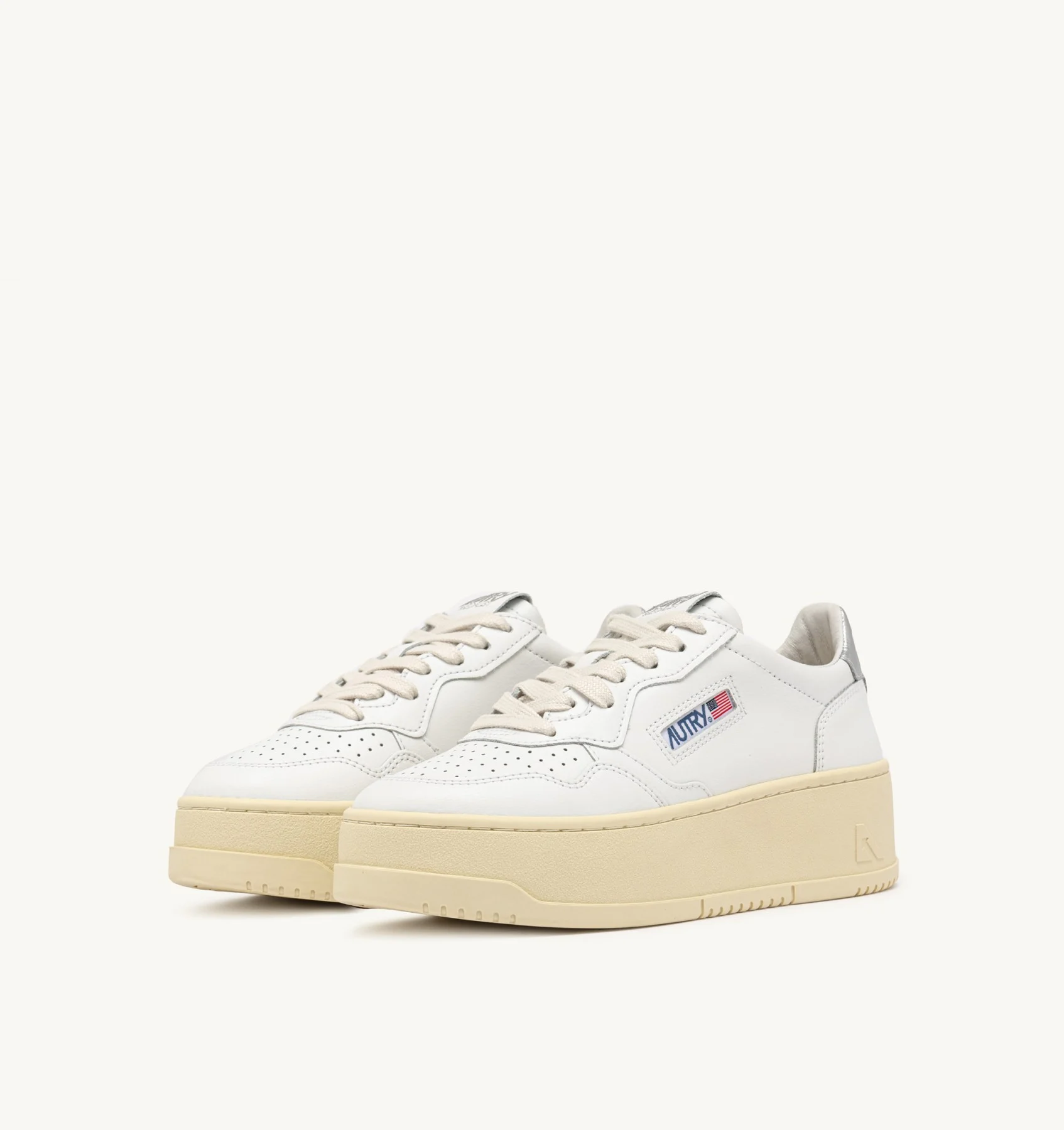 Sneakers Autry Platform Donna in Pelle Bianca con Spoiler Argento art. PTLW LL05 - immagine 2