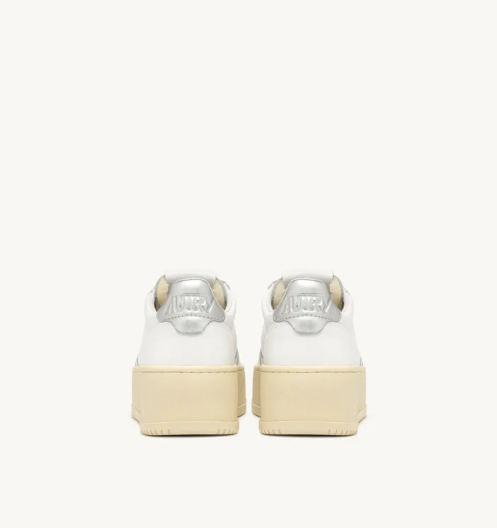 Sneakers Autry Platform Donna in Pelle Bianca con Spoiler Argento art. PTLW LL05, foto 4 di 4