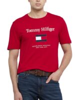 T-shirt Uomo Tommy Hilfiger Regular fit Rossa in Cotone con Logo Frontale in Rilievo cod MW0MW42736 XLD
