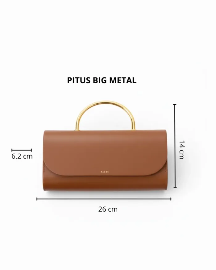 Borsa a Mano Grande Salce con Tracolla Color Biscotto Manico in Metallo art. Pitus Metal Big Light Brown, foto 2 di 2
