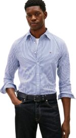 Camicia Uomo Tommy Hilfiger TH Flex regular fit in Cotone a righe Blu Fondo Bianco cod MW0MW41403 0A4 - immagine 2