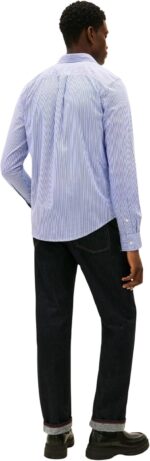 Camicia Uomo Tommy Hilfiger TH Flex regular fit in Cotone a righe Blu Fondo Bianco cod MW0MW41403 0A4 - immagine 3