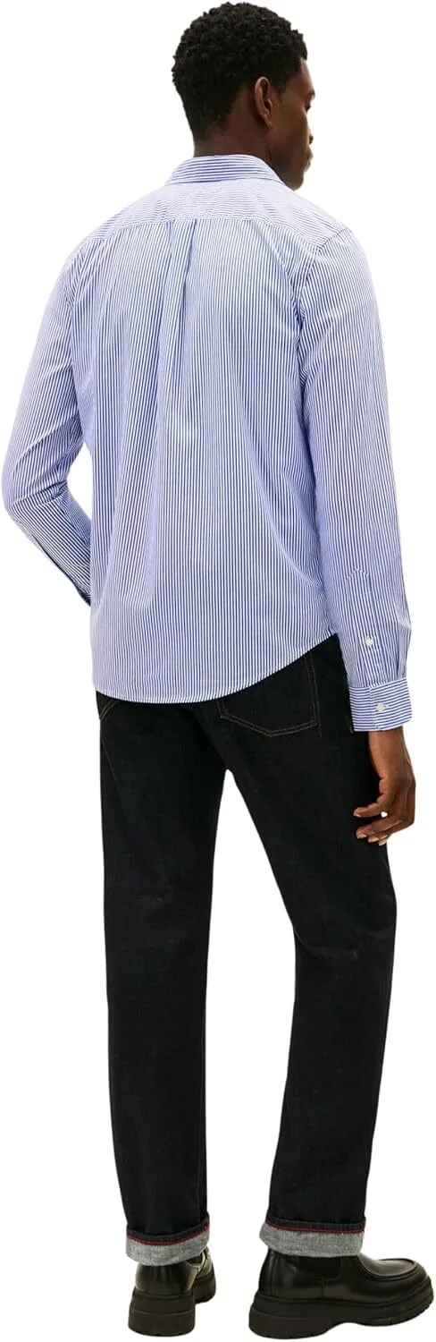 Camicia Uomo Tommy Hilfiger TH Flex regular fit in Cotone a righe Blu Fondo Bianco cod MW0MW41403 0A4, foto 3 di 3