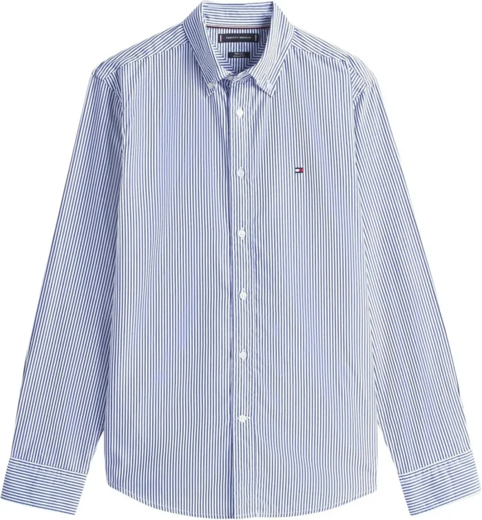 Camicia Uomo Tommy Hilfiger TH Flex regular fit in Cotone a righe Blu Fondo Bianco cod MW0MW41403 0A4, foto 1 di 3