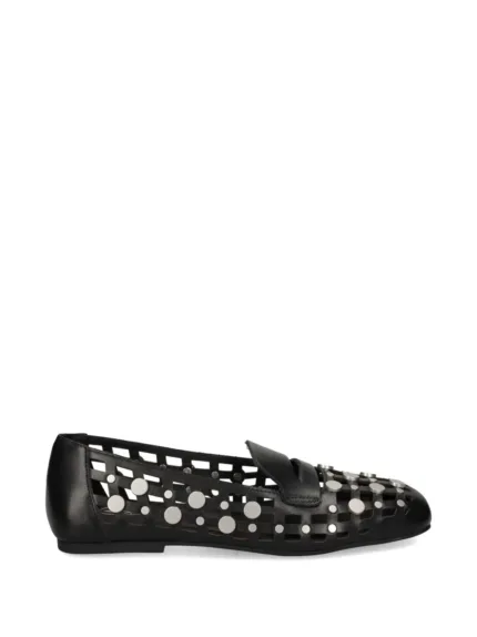 Mocassino Donna Ash in Pelle Traforata Nera e Borchie art. Ash Bali